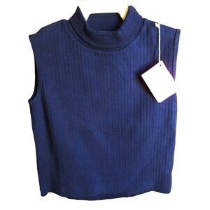 NWT sz 10 Vintage 1970's GIRLS TOP  NAVY BLUE SLEEVELESS RIBBED KNIT COTTON USA